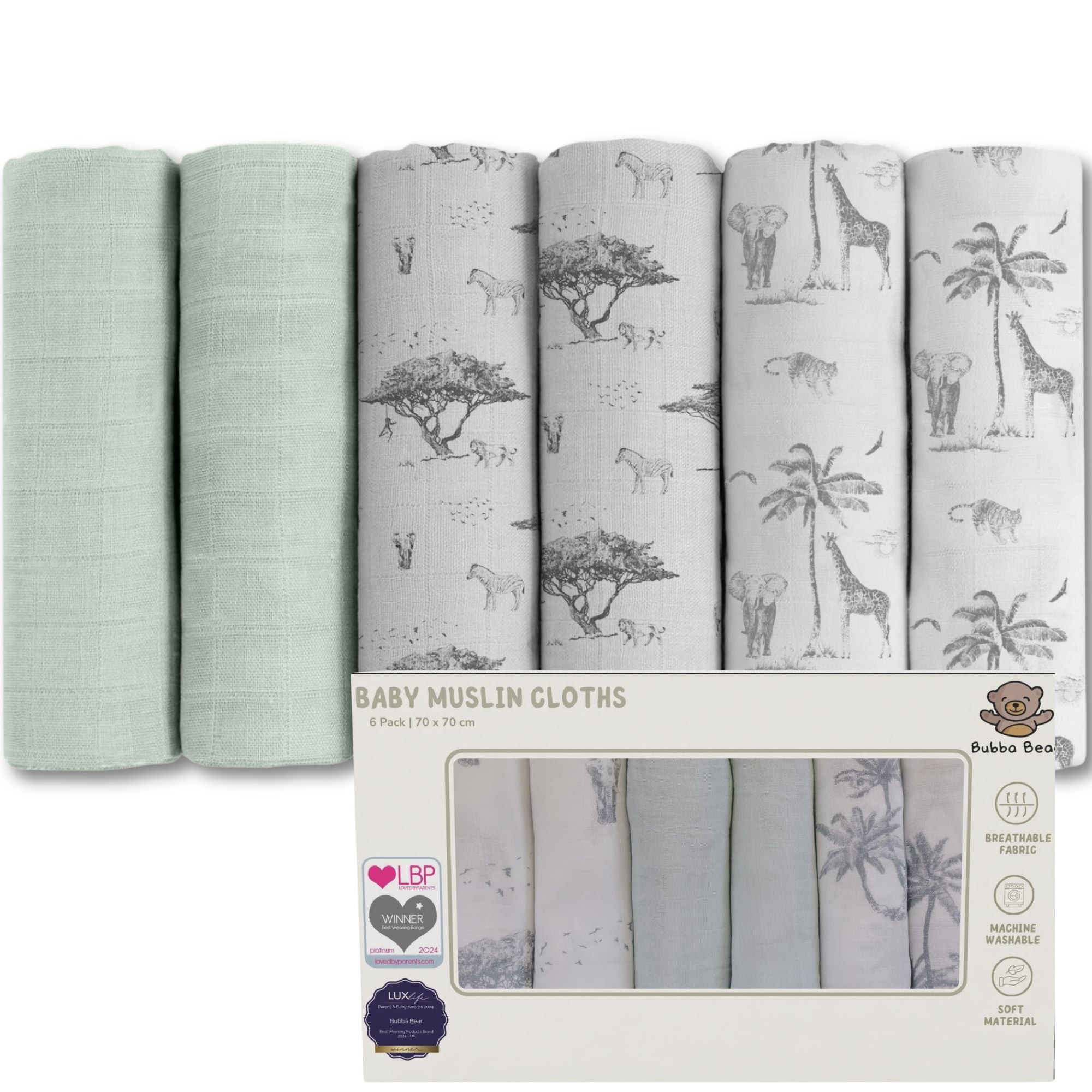 Bamboo Cotton Muslin Cloths 70 x 70cm